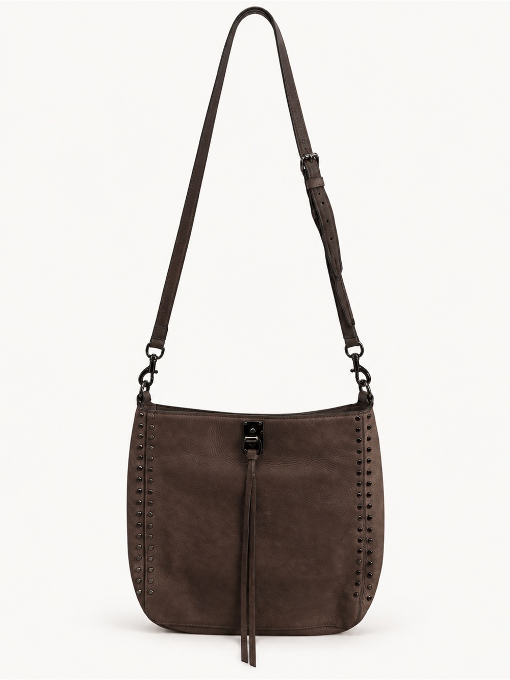 Women's Grey Stud-Trim Crossbody Shoulder Bag